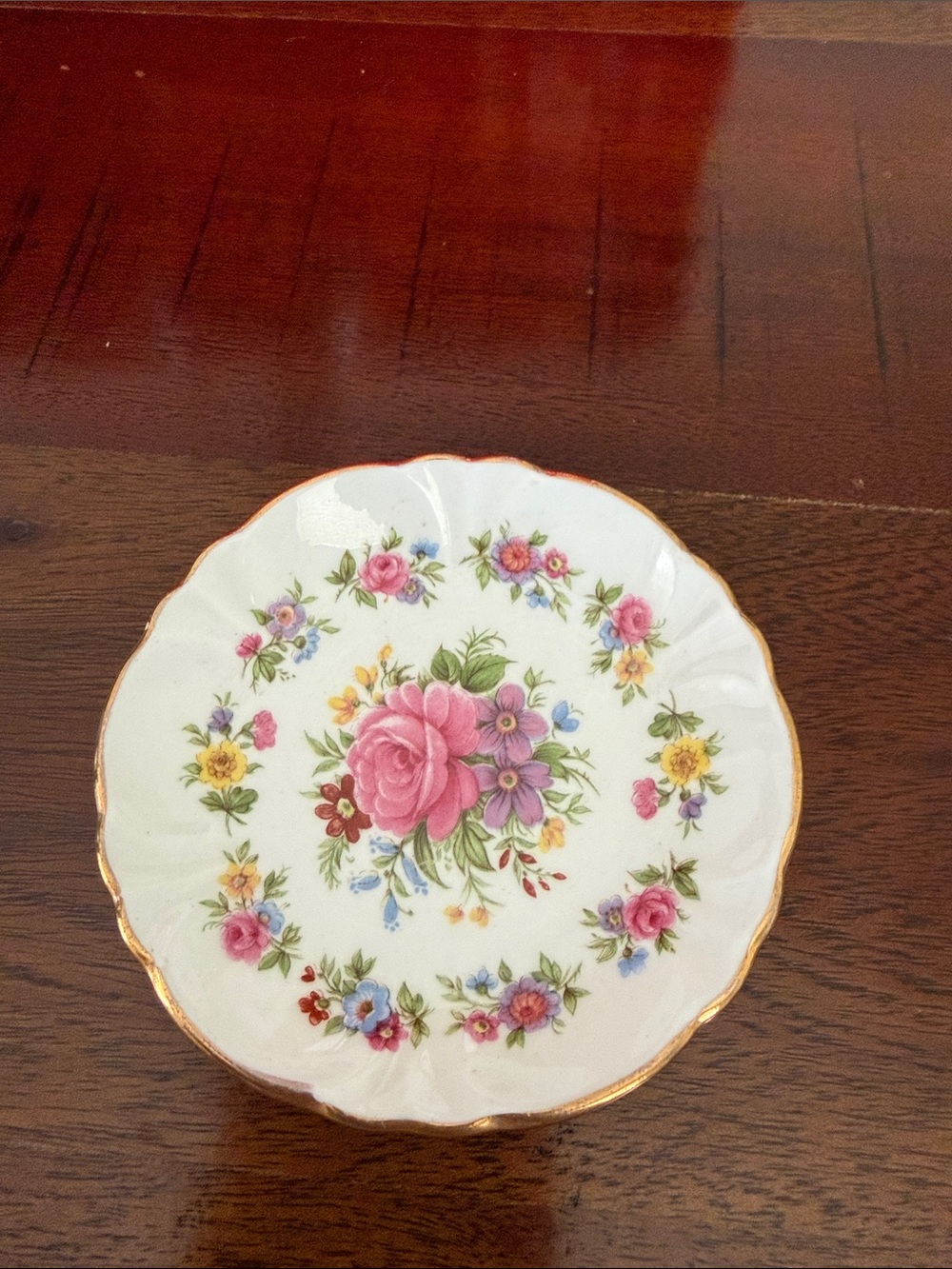 Floral Porcelain Trinket Dish - White with Pink Rose Accents